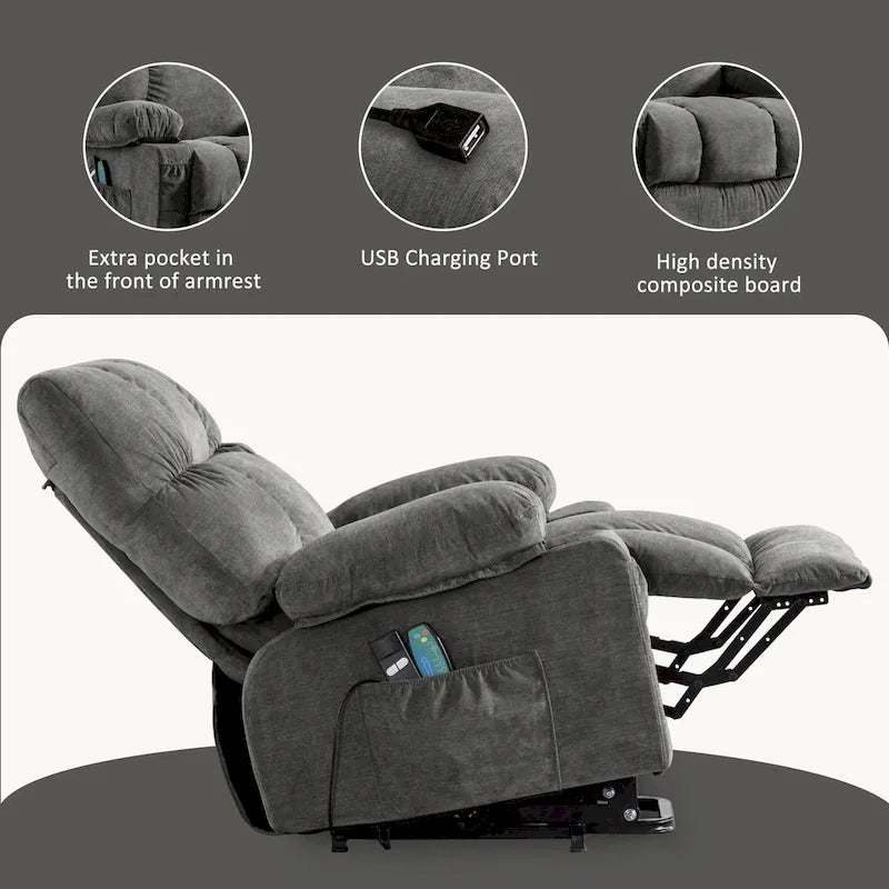 Grey / Blue / Brown Power Lift Recliner Chair for 1 Person with Heat & Massage