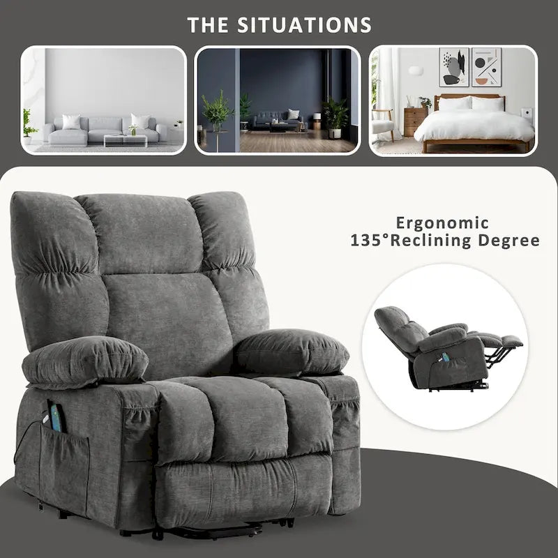 Grey / Blue / Brown Power Lift Recliner Chair for 1 Person with Heat & Massage