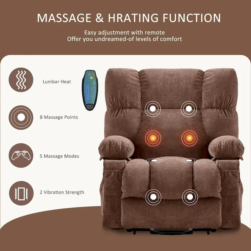 Grey / Blue / Brown Power Lift Recliner Chair for 1 Person with Heat & Massage