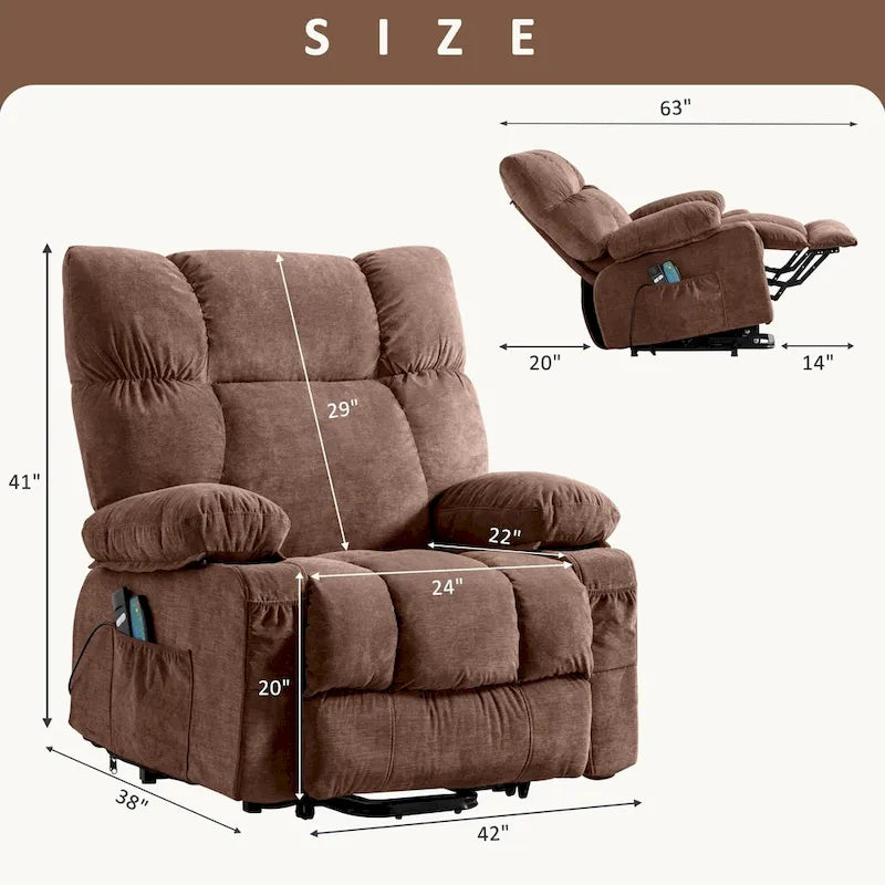 Grey / Blue / Brown Power Lift Recliner Chair for 1 Person with Heat & Massage