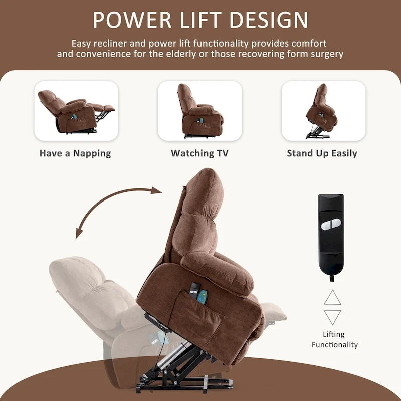 Grey / Blue / Brown Power Lift Recliner Chair for 1 Person with Heat & Massage
