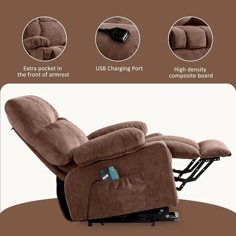 Grey / Blue / Brown Power Lift Recliner Chair for 1 Person with Heat & Massage