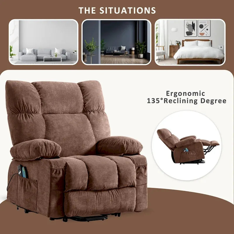 Grey / Blue / Brown Power Lift Recliner Chair for 1 Person with Heat & Massage
