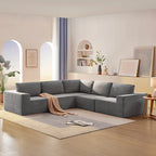 Gray L-Shaped Modular Sectional Sofa, Terrycloth, 5-Seater