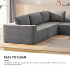 Gray L-Shaped Modular Sectional Sofa, Terrycloth, 5-Seater
