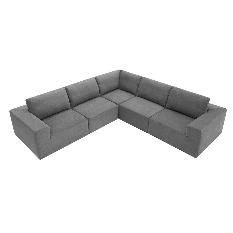 Gray L-Shaped Modular Sectional Sofa, Terrycloth, 5-Seater