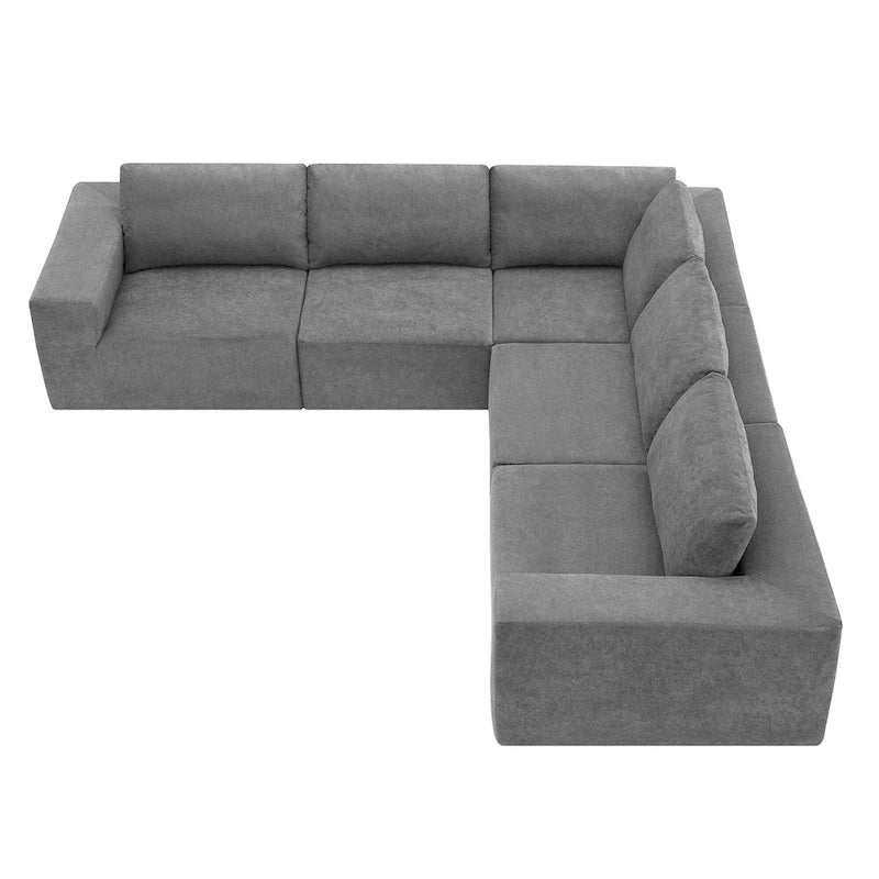 Gray L-Shaped Modular Sectional Sofa, Terrycloth, 5-Seater