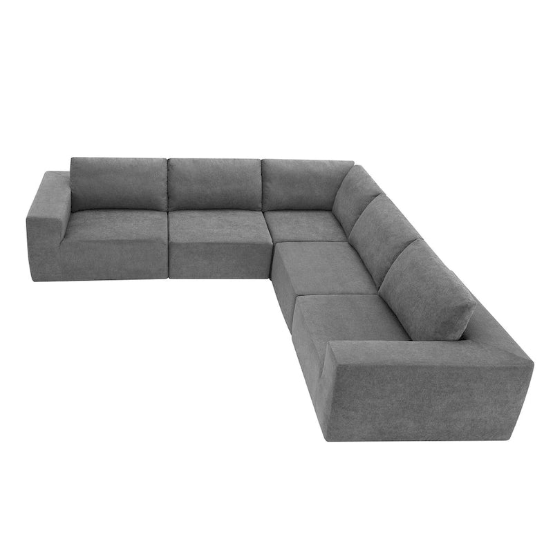 Gray L-Shaped Modular Sectional Sofa, Terrycloth, 5-Seater