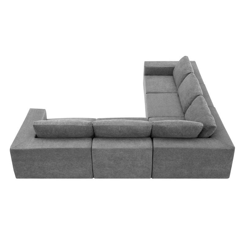 Gray L-Shaped Modular Sectional Sofa, Terrycloth, 5-Seater