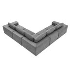Gray L-Shaped Modular Sectional Sofa, Terrycloth, 5-Seater