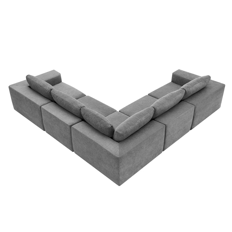 Gray L-Shaped Modular Sectional Sofa, Terrycloth, 5-Seater