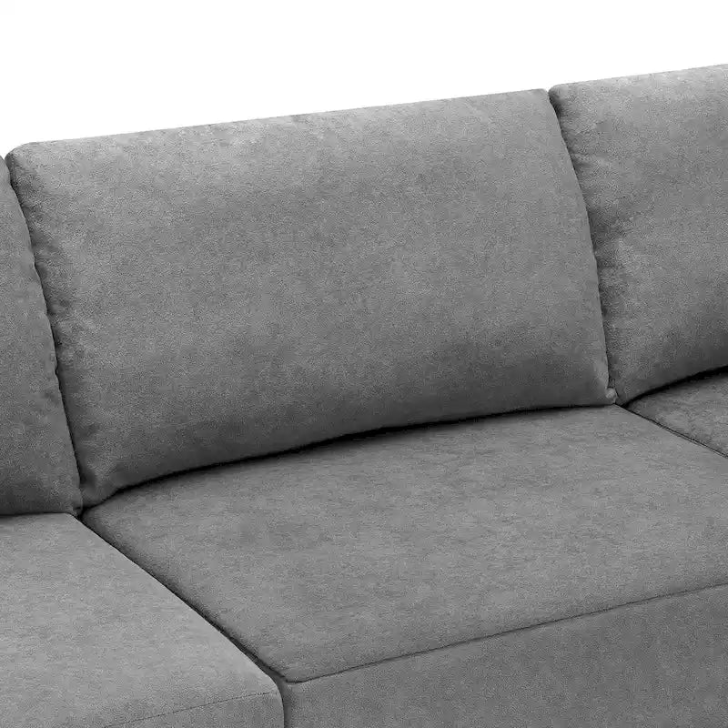 Gray L-Shaped Modular Sectional Sofa, Terrycloth, 5-Seater