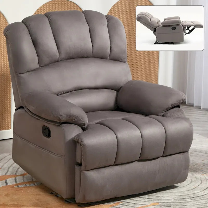 Brown/Grey Oversized Manual Recliner Chair, 155° Recline, Single