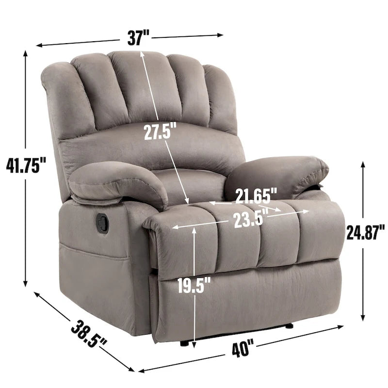 Brown/Grey Oversized Manual Recliner Chair, 155° Recline, Single
