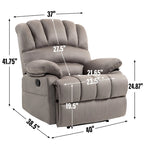 Brown/Grey Oversized Manual Recliner Chair, 155° Recline, Single