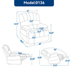 Brown/Grey Oversized Manual Recliner Chair, 155° Recline, Single