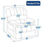 Brown/Grey Oversized Manual Recliner Chair, 155° Recline, Single