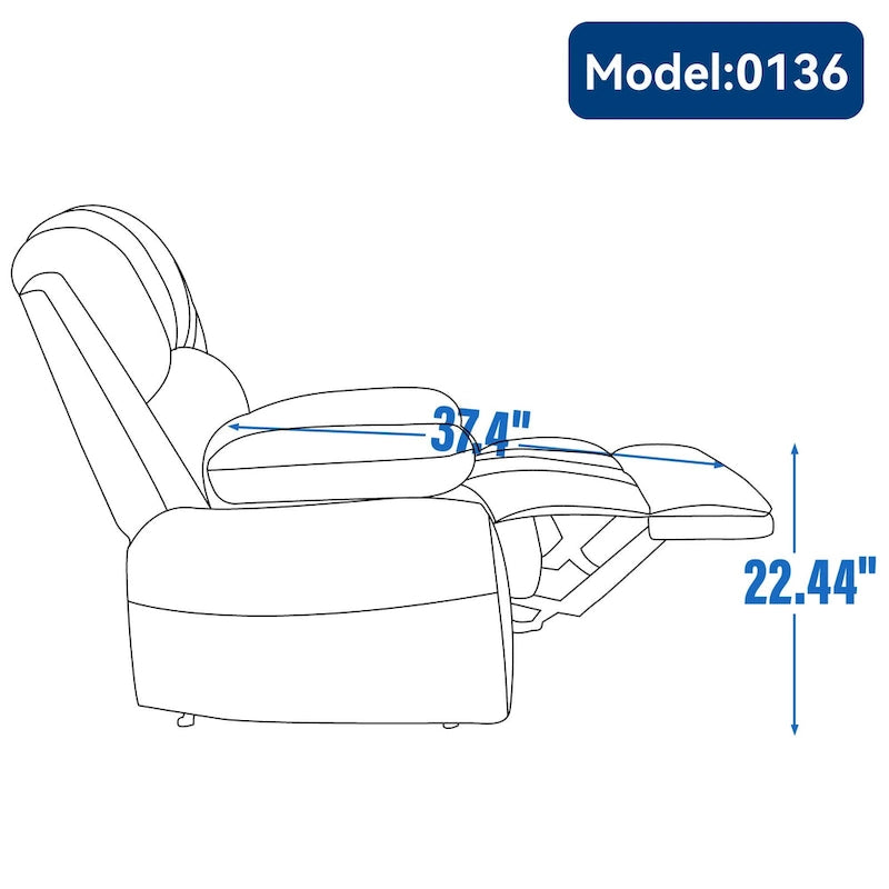 Brown/Grey Oversized Manual Recliner Chair, 155° Recline, Single