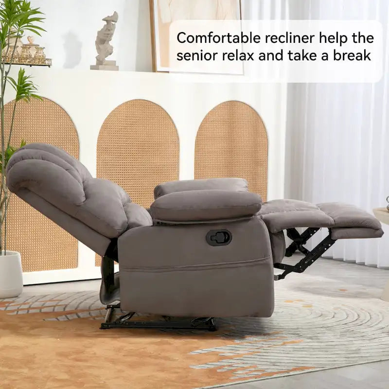 Brown/Grey Oversized Manual Recliner Chair, 155° Recline, Single