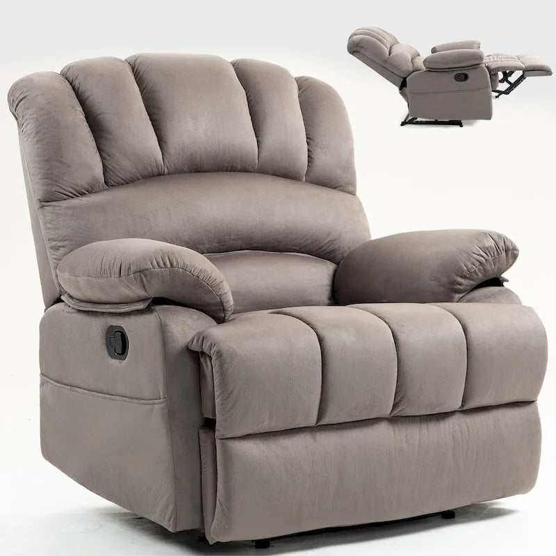 Brown/Grey Oversized Manual Recliner Chair, 155° Recline, Single