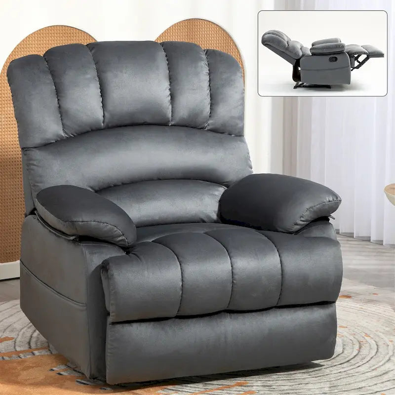 Brown/Grey Oversized Manual Recliner Chair, 155° Recline, Single