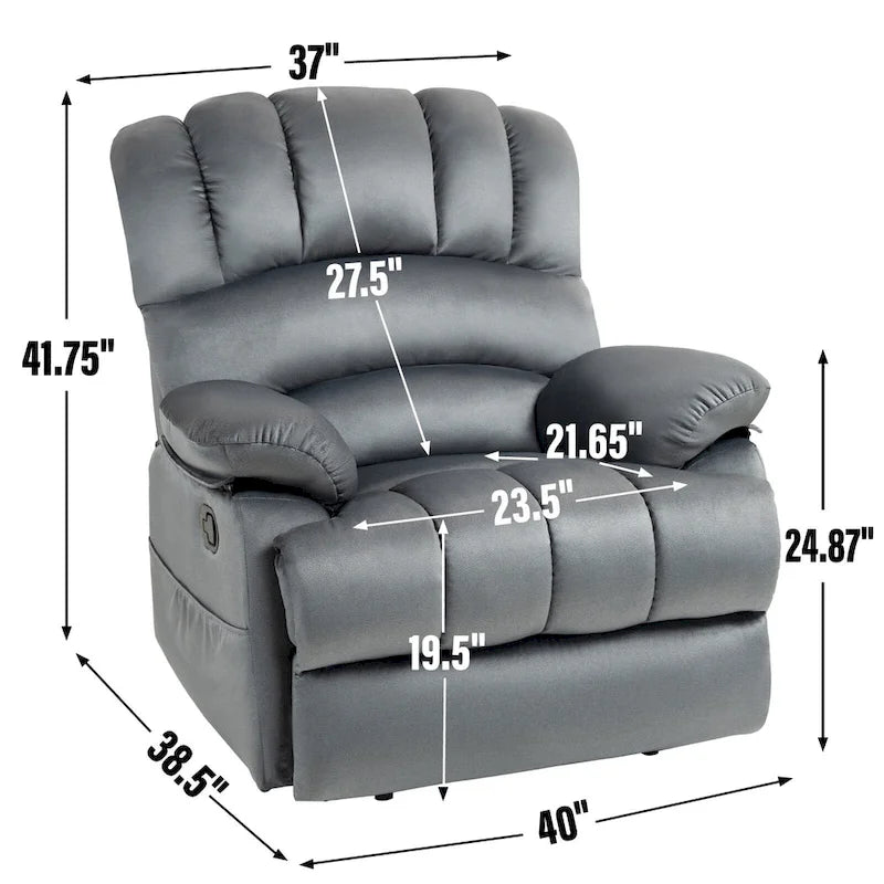 Brown/Grey Oversized Manual Recliner Chair, 155° Recline, Single