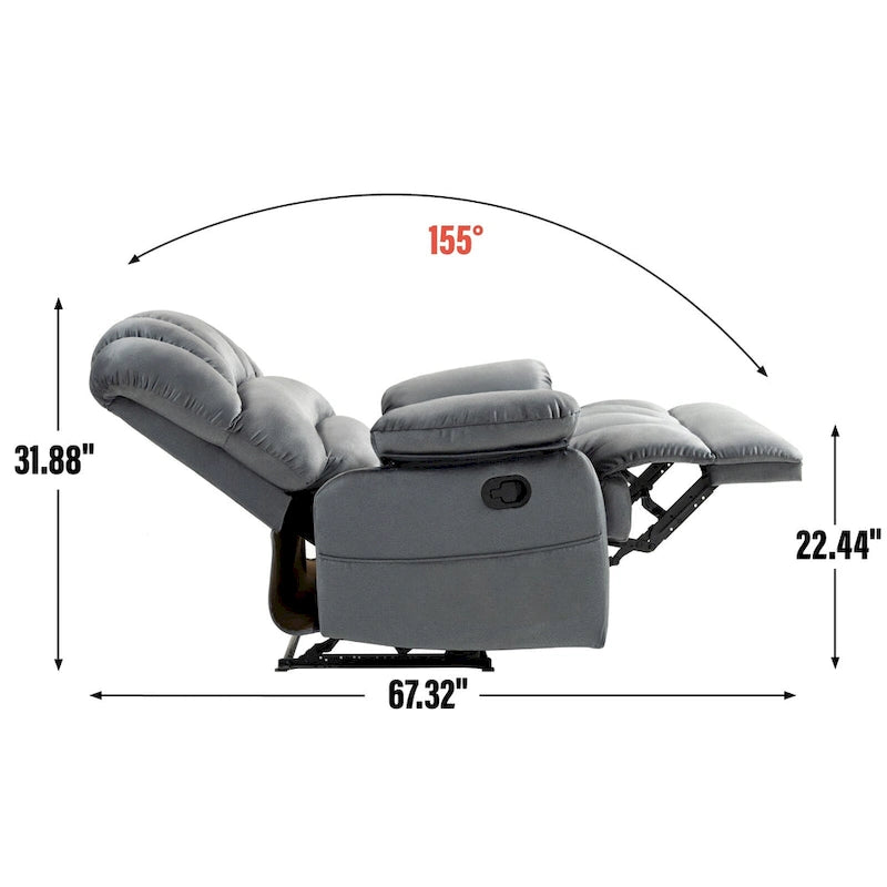 Brown/Grey Oversized Manual Recliner Chair, 155° Recline, Single