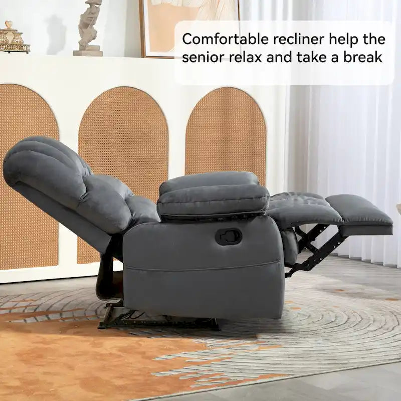 Brown/Grey Oversized Manual Recliner Chair, 155° Recline, Single