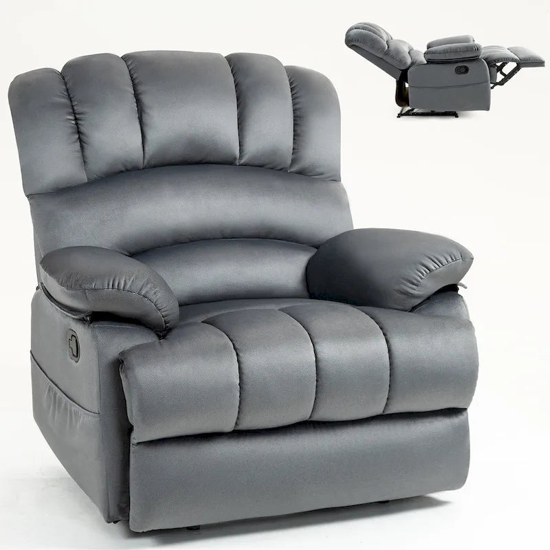 Brown/Grey Oversized Manual Recliner Chair, 155° Recline, Single