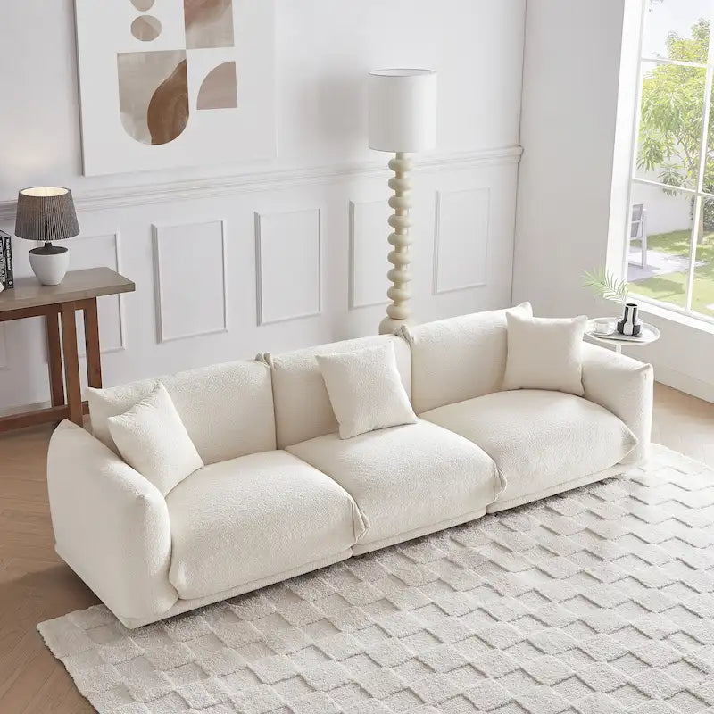 Camel/White/Brown/Black Lambswool Sherpa 4-Seater Sofa with Metal Legs