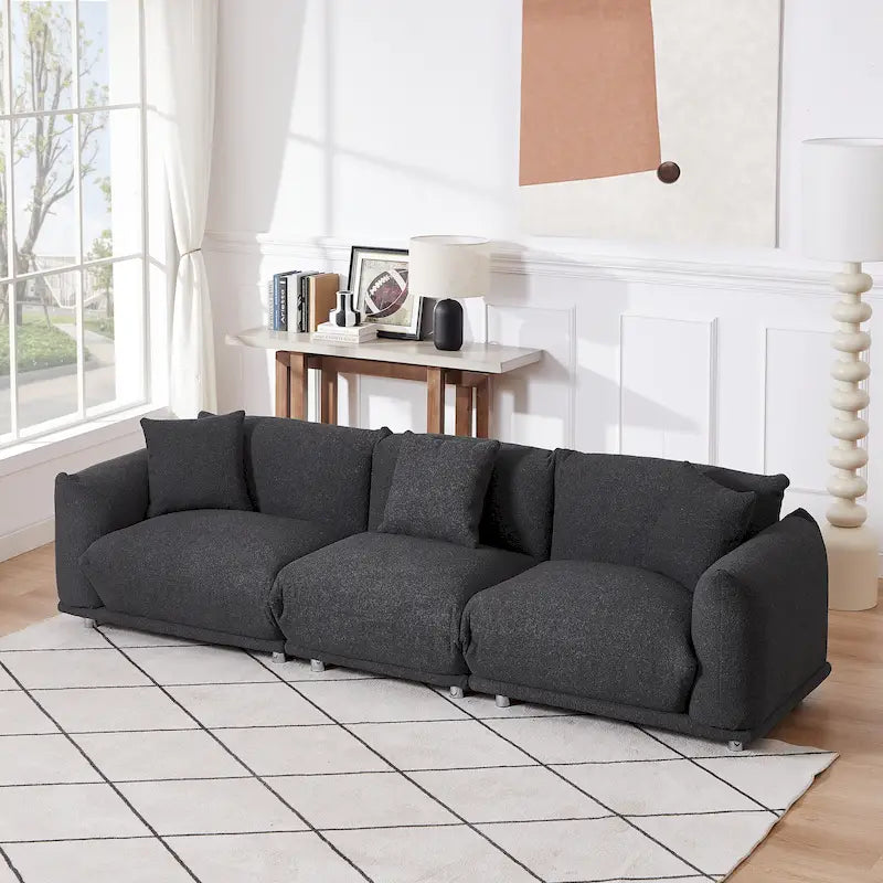 Camel/White/Brown/Black Lambswool Sherpa 4-Seater Sofa with Metal Legs