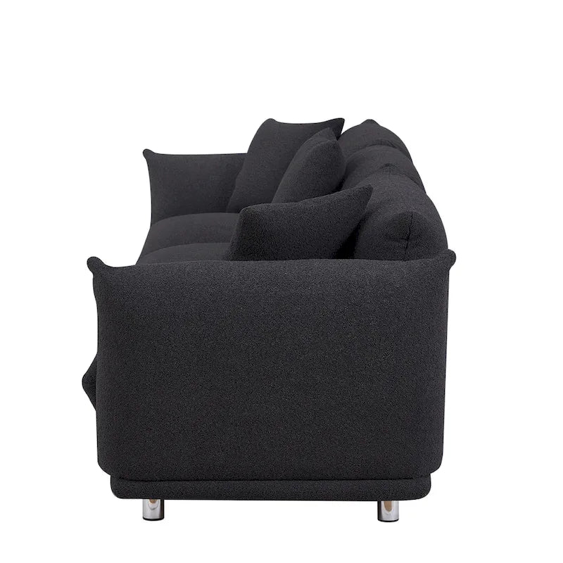 Camel/White/Brown/Black Lambswool Sherpa 4-Seater Sofa with Metal Legs