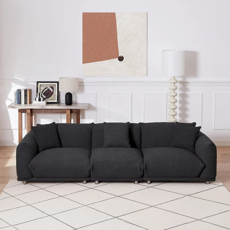 Camel/White/Brown/Black Lambswool Sherpa 4-Seater Sofa with Metal Legs