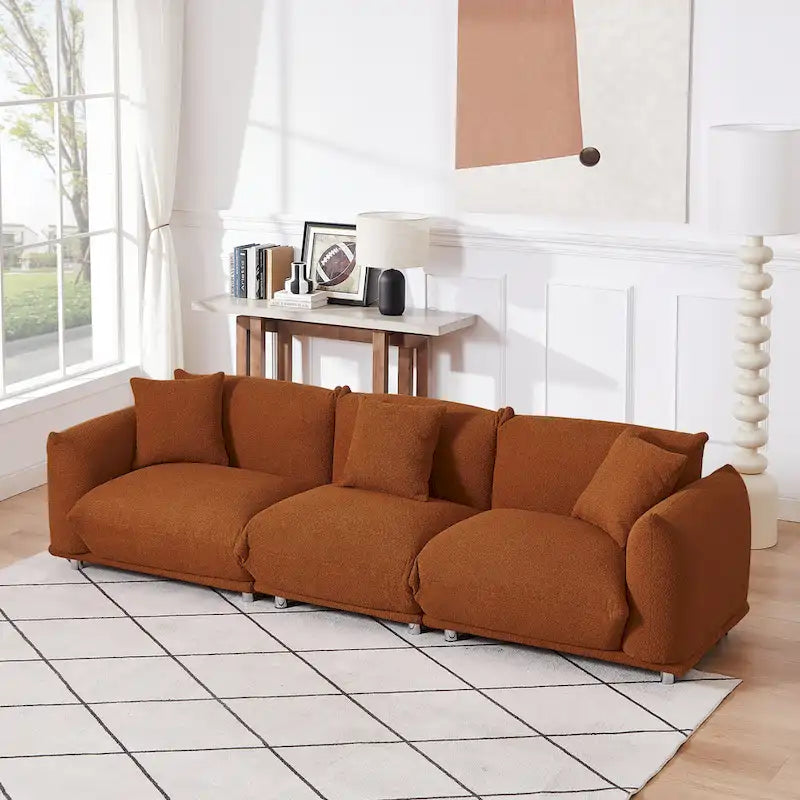 Camel/White/Brown/Black Lambswool Sherpa 4-Seater Sofa with Metal Legs
