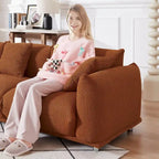 Camel/White/Brown/Black Lambswool Sherpa 4-Seater Sofa with Metal Legs