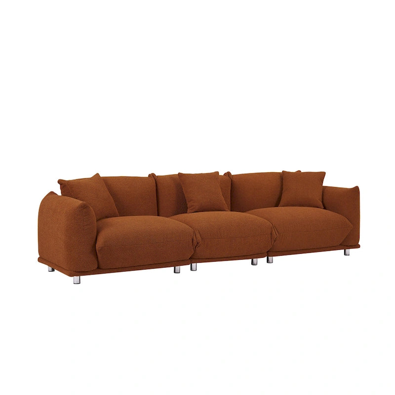 Camel/White/Brown/Black Lambswool Sherpa 4-Seater Sofa with Metal Legs