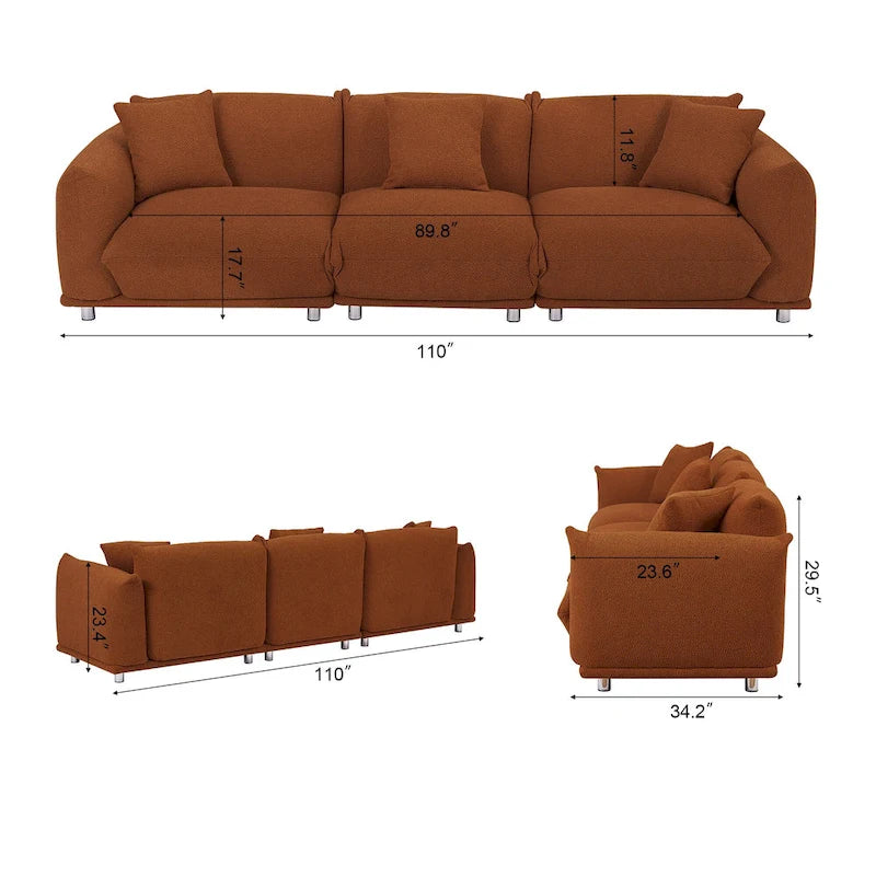 Camel/White/Brown/Black Lambswool Sherpa 4-Seater Sofa with Metal Legs
