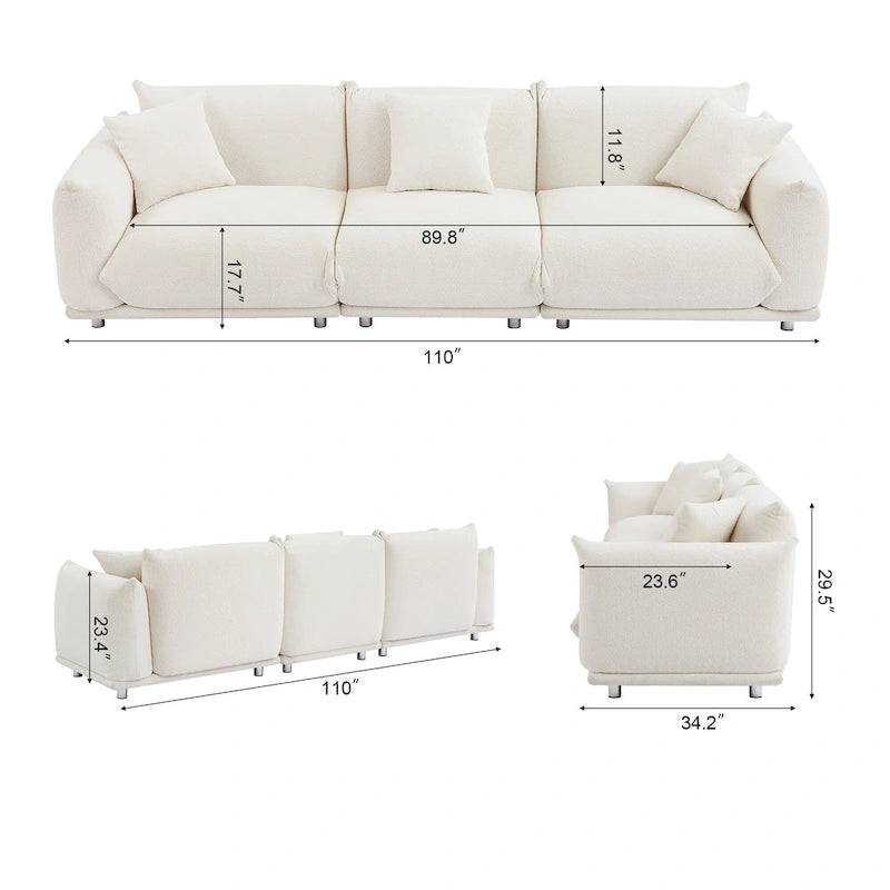 Camel/White/Brown/Black Lambswool Sherpa 4-Seater Sofa with Metal Legs