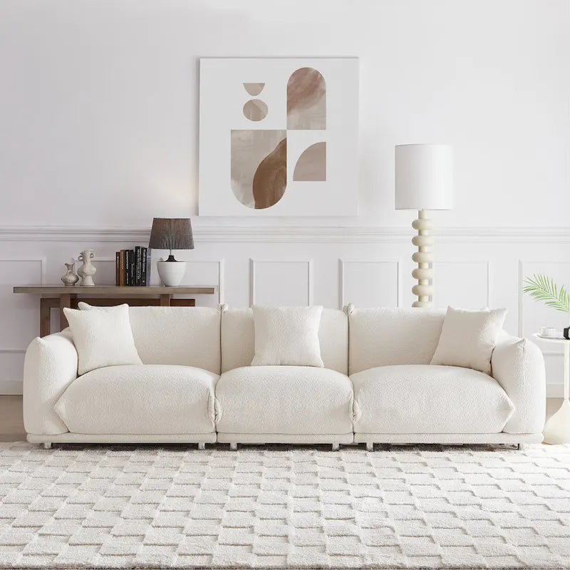 Camel/White/Brown/Black Lambswool Sherpa 4-Seater Sofa with Metal Legs