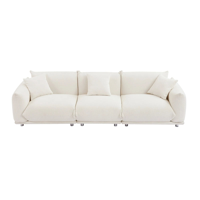 Camel/White/Brown/Black Lambswool Sherpa 4-Seater Sofa with Metal Legs
