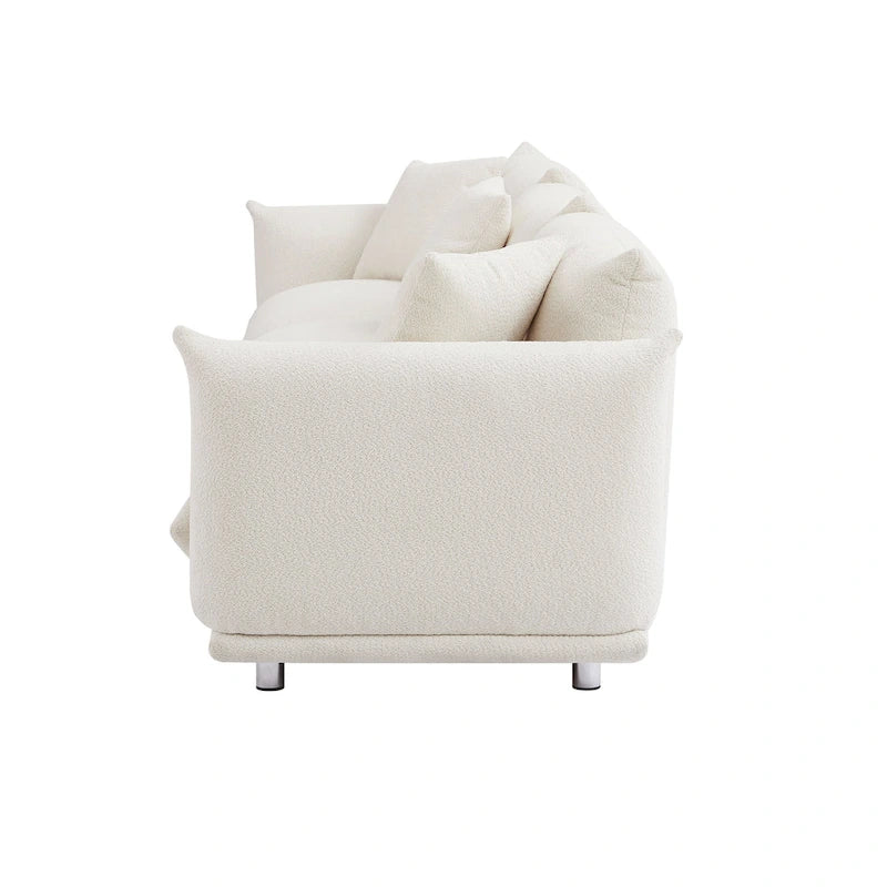 Camel/White/Brown/Black Lambswool Sherpa 4-Seater Sofa with Metal Legs