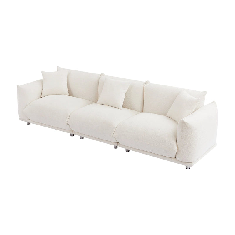 Camel/White/Brown/Black Lambswool Sherpa 4-Seater Sofa with Metal Legs