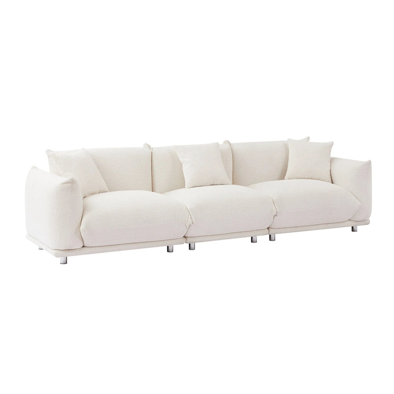 Camel/White/Brown/Black Lambswool Sherpa 4-Seater Sofa with Metal Legs