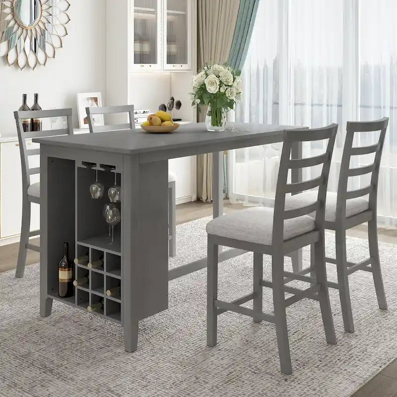 Gray Rustic 5-Piece Dining Table Set with Storage, Seats 4