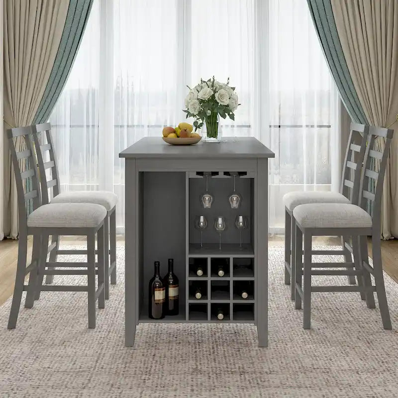 Gray Rustic 5-Piece Dining Table Set with Storage, Seats 4