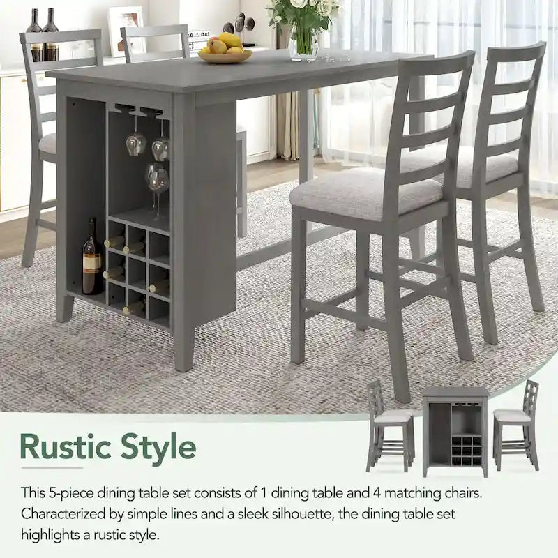 Gray Rustic 5-Piece Dining Table Set with Storage, Seats 4