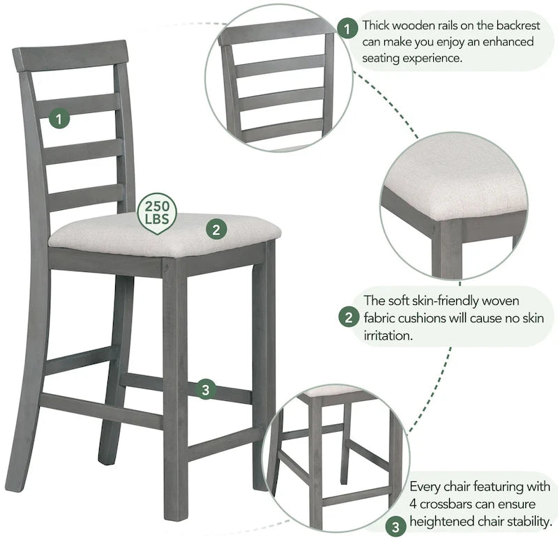 Gray Rustic 5-Piece Dining Table Set with Storage, Seats 4