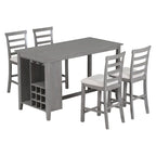 Gray Rustic 5-Piece Dining Table Set with Storage, Seats 4