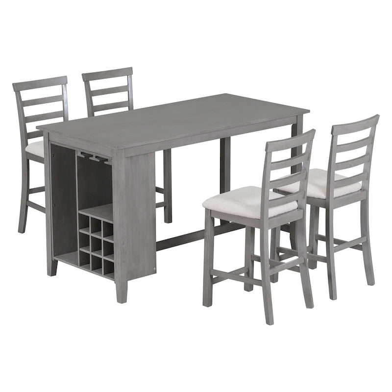 Gray Rustic 5-Piece Dining Table Set with Storage, Seats 4