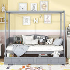 Gray / White Twin Canopy Daybed Frame with 2 Storage Drawers, 2-Person